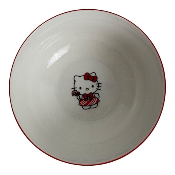 Hello Kitty Christmas Holiday Candy Cane Ceramic Bowl by Sanrio Set of 2 6" NEW - Picture 4 of 9